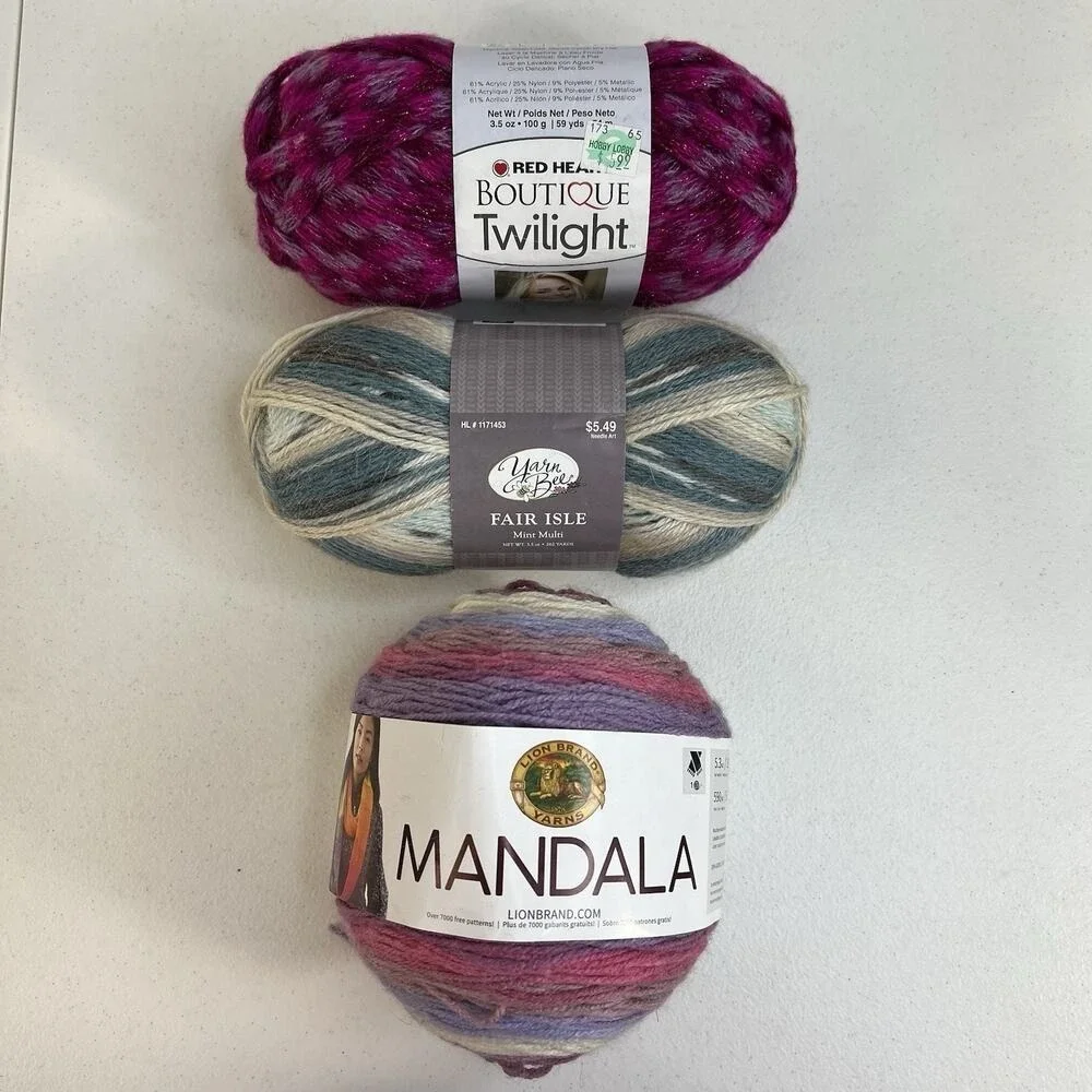 Lion Brand Mandala Yarn Bee Fair Isle Red Heart Boutique Twilight Yarn Lot 3 Mix